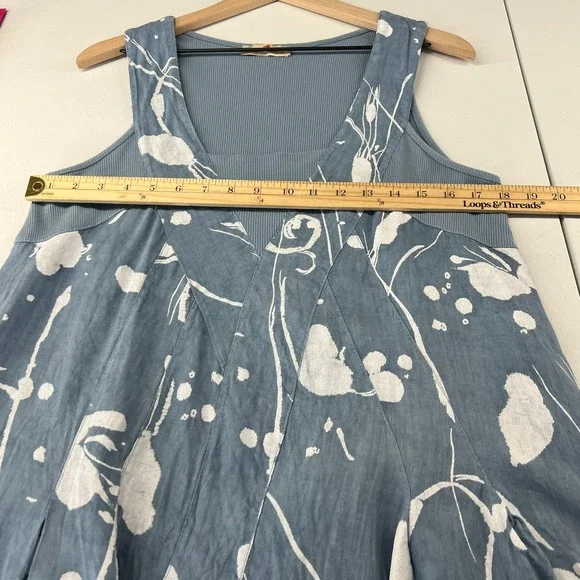 Lands Downunder Linen Dress Womens Large Blue‎ Abstract Knit Ribbed Square Neck - Picture 14 of 16